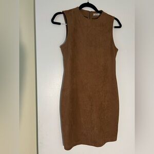 Chloe K Brown Sleeveless Suede Mock Neck Bodycon Mini Dress
